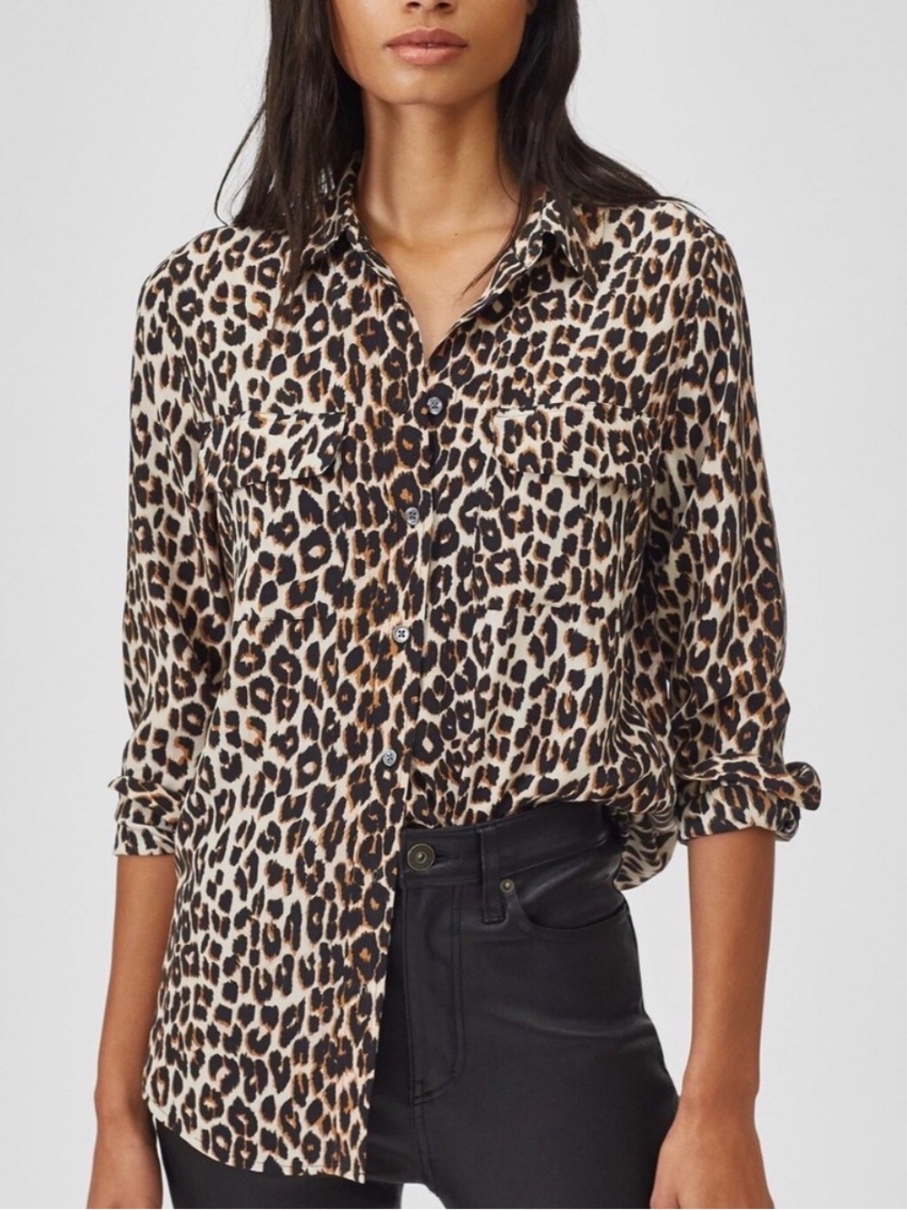 Equipment Leopard Print Slim Signature Button-Front Blouse S NWT